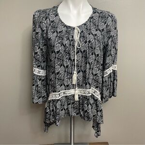 UMGEE women’s size Large Black Boutique Top tassel boho